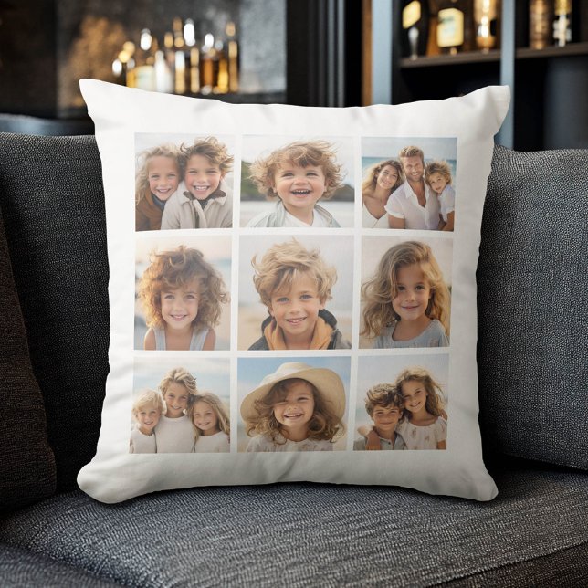 Instagram Foto Collage 9 foto's Witachtergrond Kussen (Custom Photo Collage Pillow)
