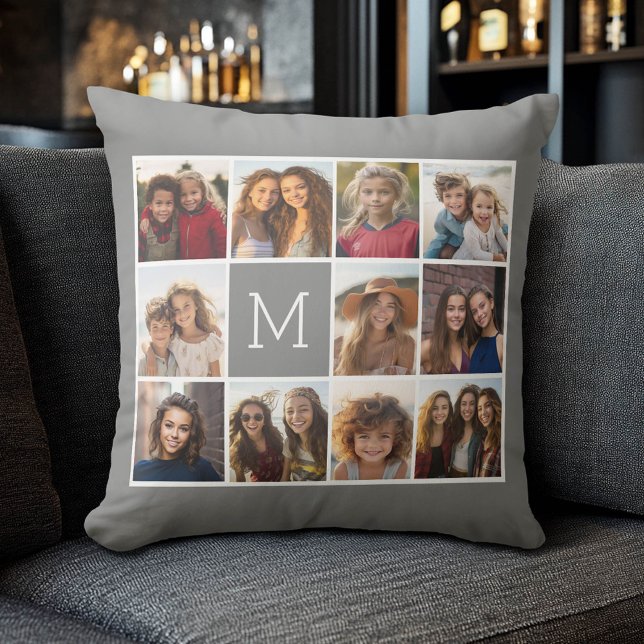 Instagram Foto Collage Aangepaste Monogramkolen Kussen (Custom Photo Collage Pillow)