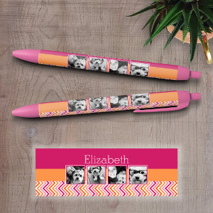 Instagram Foto Collage Hot Pink Oranje Chevrons Zwarte Inkt Pen