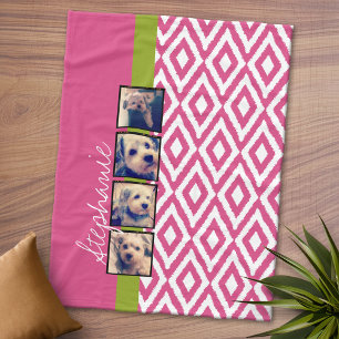 Instagram Foto Collage met Ikat heet roze naam Fleece Deken