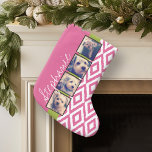 Instagram Foto Collage met Ikat heet roze naam Kleine Kerstsok<br><div class="desc">U kunt 4 foto's met lijsten op deze gebruiken! Voeg uw favoriete vier foto's toe aan deze strip voor een leuke geheugenhouder. Een artistieke manier om je beste foto's te tonen die foto's delen.</div>