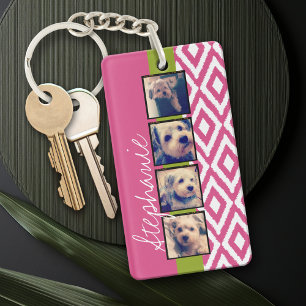 Instagram Foto Collage met Ikat heet roze naam Sleutelhanger