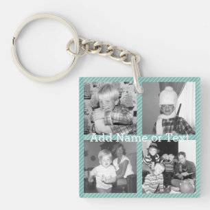 Instagram Fotocollage 4 foto's - blauwe strepen Sleutelhanger