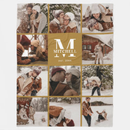 Instagram Fotocollage | Boho Mustard Monogram Fleece Deken