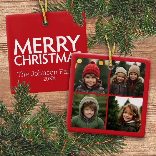 Instagram-fotocollage met pretkerst keramisch ornament