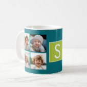 Instagram Fotocollage Monogram - Blauw en Lime Koffiemok (Voorkant links)
