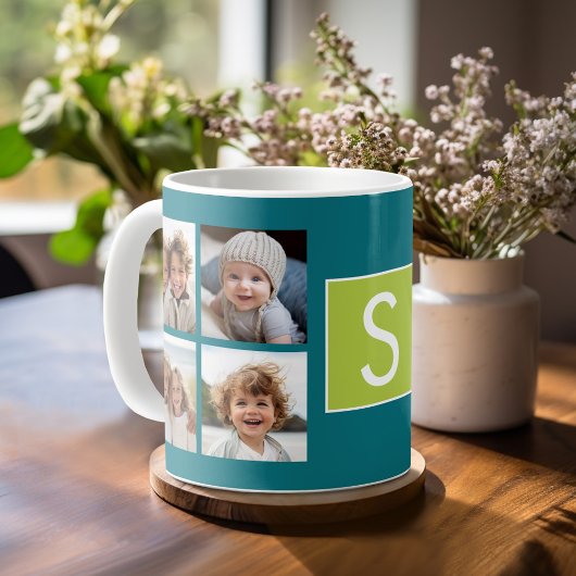 Instagram Fotocollage Monogram - Blauw en Lime Koffiemok