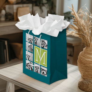Instagram Fotocollage Monogram - Blauw en Lime Medium Cadeauzakje