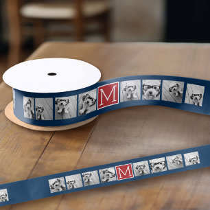 Instagram Fotocollage Monogram - Blauw en Rood Satijnen Lint