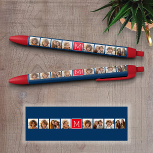 Instagram Fotocollage Monogrammen - Blauw en Rood Zwarte Inkt Pen