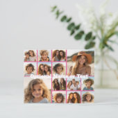 Instagram fotocollage - tot 14 foto's Roze Briefkaart (Staand voorkant)