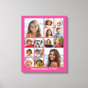 Instagram fotocollage - tot 14 foto's Roze Canvas Afdruk