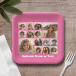 Instagram fotocollage - tot 14 foto's Roze Papieren Bordje<br><div class="desc">Een ontwerp met een kleurrijke achtergrond. Gebruik maximaal veertien vierkante foto's om een uniek en persoonlijk cadeau te creëer. Als u de afbeeldingen moet aanpassen,  klik op het aanpassingshulpmiddel om veranderingen aan te brengen.</div>