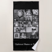 Instagram fotocollage - tot 14 foto's zwart strandlaken (Voorkant)