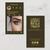 Instagram Fotogrid QR Code Donkergroen Visitekaartje (Voorkant / Achterkant)