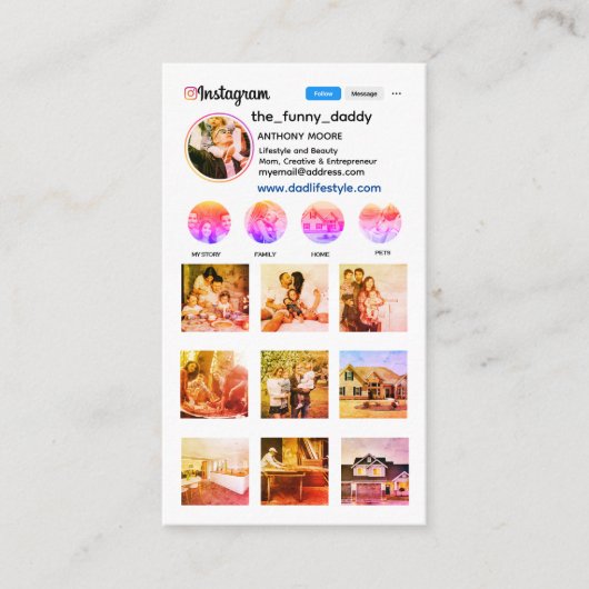 Instagram fotorooster visitekaartje (Voorkant)