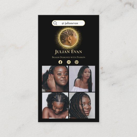 Instagram Glitter Goud Afrikaans Haarvlechten Visitekaartje (Voorkant)