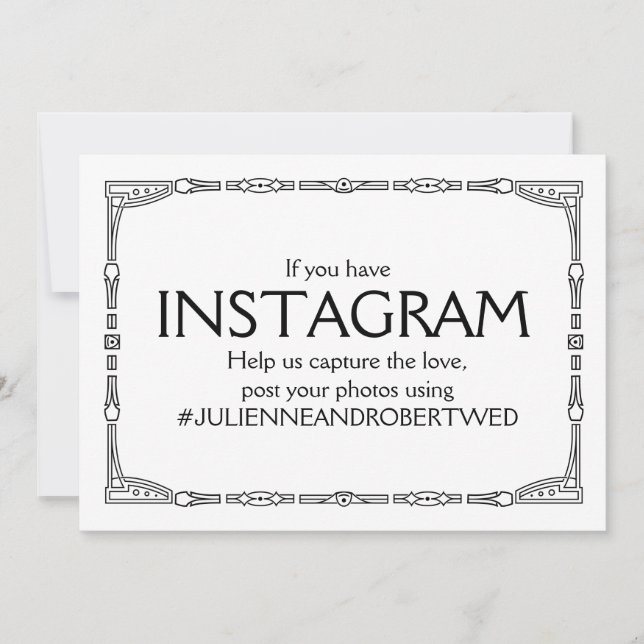 "Instagram Hashtag" Art Deco stijl trouwbord (Voorkant)