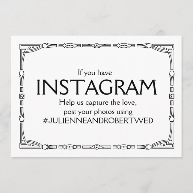 "Instagram Hashtag" Art Deco Style Weddenschap (Voorkant)