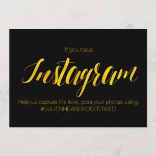"Instagram Hashtag" Faux Gold Foil Wedding Sign Kaart