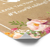 Instagram Hashtag Weddenschap | Floral Kraft Poster (Hoek)