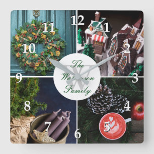 Instagram Hygge Christmas Personalized Photo Grid Vierkante Klok