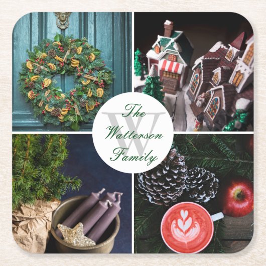 Instagram Hygge-kerstzonefotocollage Kartonnen Onderzetters (Voorkant)