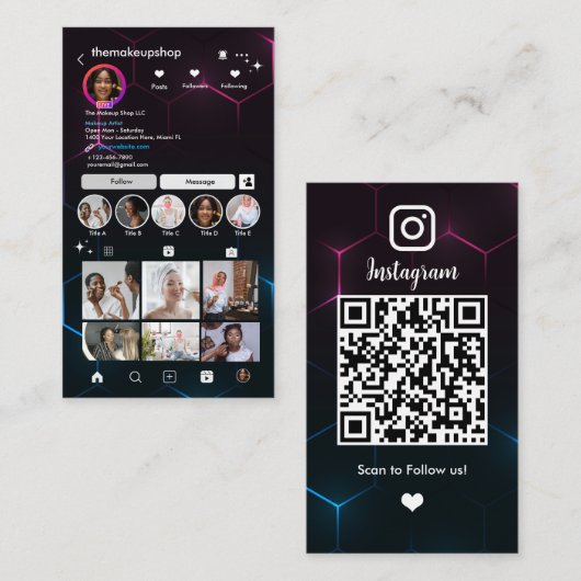 Instagram Influencer QR-code sociale media Visitekaartje (Voorkant / Achterkant)