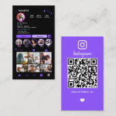 Instagram Kapsalon Paarse QR-code Social Media Visitekaartje (Voorkant / Achterkant)