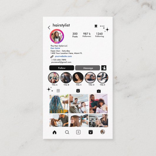 Instagram Kapsalon Zwart QR Code Sociale Media Visitekaartje (Voorkant)