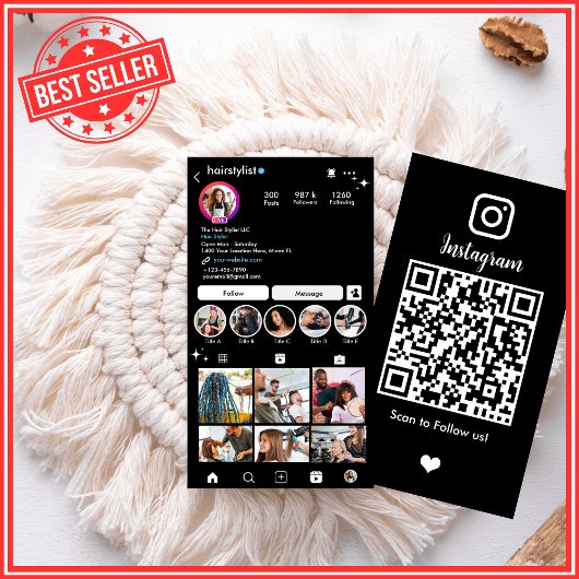 Instagram Kapsalon Zwart QR Code Sociale Media Visitekaartje