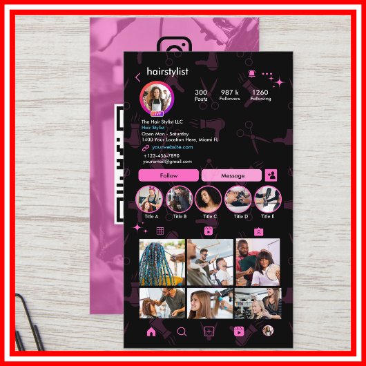 Instagram Kapster Pink | QR Code Sociale Media Visitekaartje