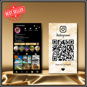 Instagram LUXURY Geel & Zwart Marmer Agate QR Visitekaartje