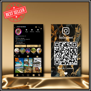 Instagram LUXURY Goud & Zwarte Marmer Agate QR Visitekaartje