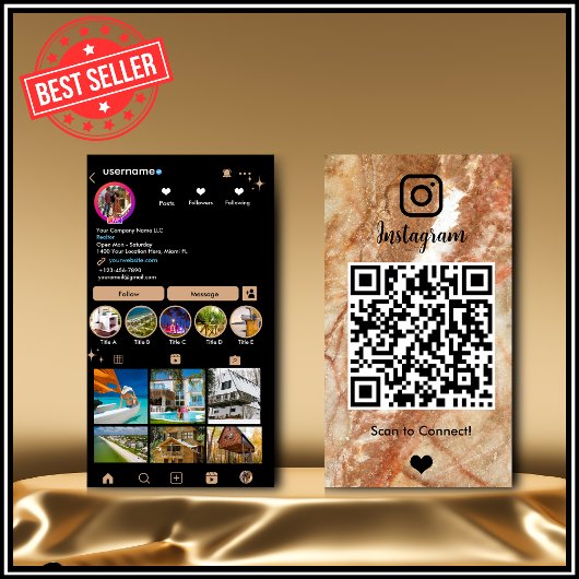 Instagram LUXURY Marmer QR Code Visitekaartje