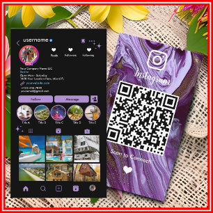 Instagram LUXURY Paars & Zwart Marmer Agate QR Visitekaartje