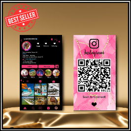 Instagram LUXURY Roze & Zwarte Marmer Agate QR Visitekaartje