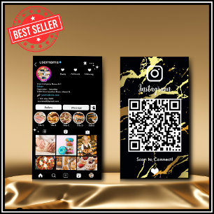Instagram LUXURY Zwart & Goud Marmer Agaat QR Code Visitekaartje