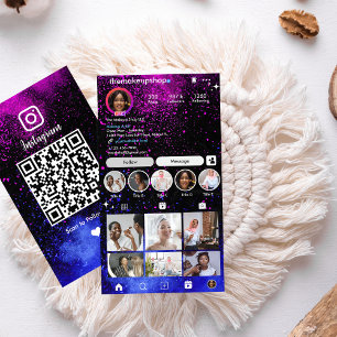 Instagram Make-up Artiest Roze & Blauwe QR Code Visitekaartje