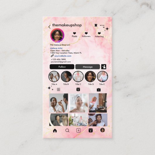Instagram Marmer Roze QR Code Social Media Visitekaartje (Voorkant)