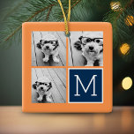 Instagram Oranje en Navy Instagram Photo Collage M Keramisch Ornament<br><div class="desc">Levendige sinaasappels en donkerblauw - Gebruik 3 vierkante foto's om een uniek en persoonlijk cadeau te creëer. Of je kunt de hipster puppy houden en een trendy keepslag maken. Als u de afbeeldingen moet aanpassen,  klik op het aanpassingshulpmiddel om veranderingen aan te brengen.</div>