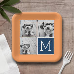 Instagram Oranje en Navy Instagram Photo Collage M Papieren Bordje<br><div class="desc">Levendige sinaasappels en donkerblauw - Gebruik 3 vierkante foto's om een uniek en persoonlijk cadeau te creëer. Of je kunt de hipster puppy houden en een trendy keepslag maken. Als u de afbeeldingen moet aanpassen,  klik op het aanpassingshulpmiddel om veranderingen aan te brengen.</div>