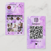 Instagram Paarse Marmeren QR-code sociale media Visitekaartje (Voorkant / Achterkant)