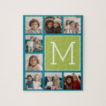 Instagram Photo Collage Monogram - Blauw en Limoen Legpuzzel<br><div class="desc">Vibrant Green en een rijke Blauwgroen Blauwe Achtergrond - u kunt vierkante of selfie foto's voor dit ontwerp gebruiken. Gebruik 8 vierkante foto's om een uniek en persoonlijk cadeau te creëer. Of je kunt de hipster puppy houden en een trendy keepslag maken. Als u de afbeeldingen moet aanpassen, klik op...</div>