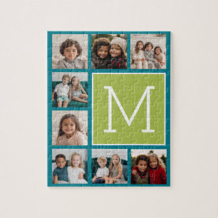 Instagram Photo Collage Monogram - Blauw en Limoen Legpuzzel
