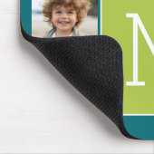 Instagram Photo Collage Monogram - Blauw en Limoen Muismat (Hoek)