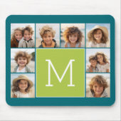 Instagram Photo Collage Monogram - Blauw en Limoen Muismat (Voorkant)