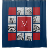 Instagram Photo Collage Monogrammen - Rode marine Douchegordijn (Voorkant)