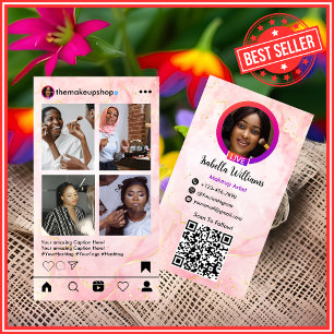Instagram POST Make-up Artiest Roze Marmer QR Code Visitekaartje