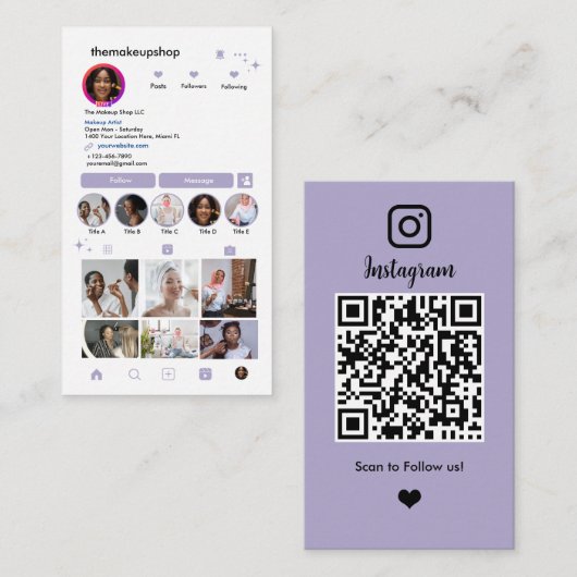 Instagram QR Code Sociale Media Lavendel Visitekaartje (Voorkant / Achterkant)